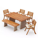 Christopher Knight Home Clara Rustic 6 Piece Outdoor Rattan Slatted Acacia Wood Dining Set with Cushions