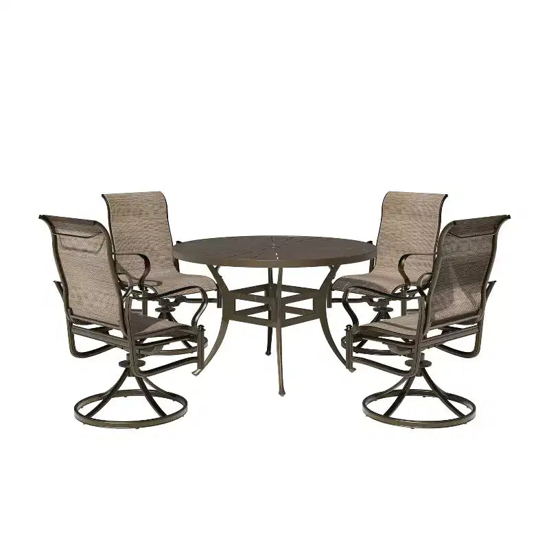 Mondawe 5 Pieces Outdoor Patio Dining Set with 48 in W Round Dining Table and 4 Swivel Rocking Chairs