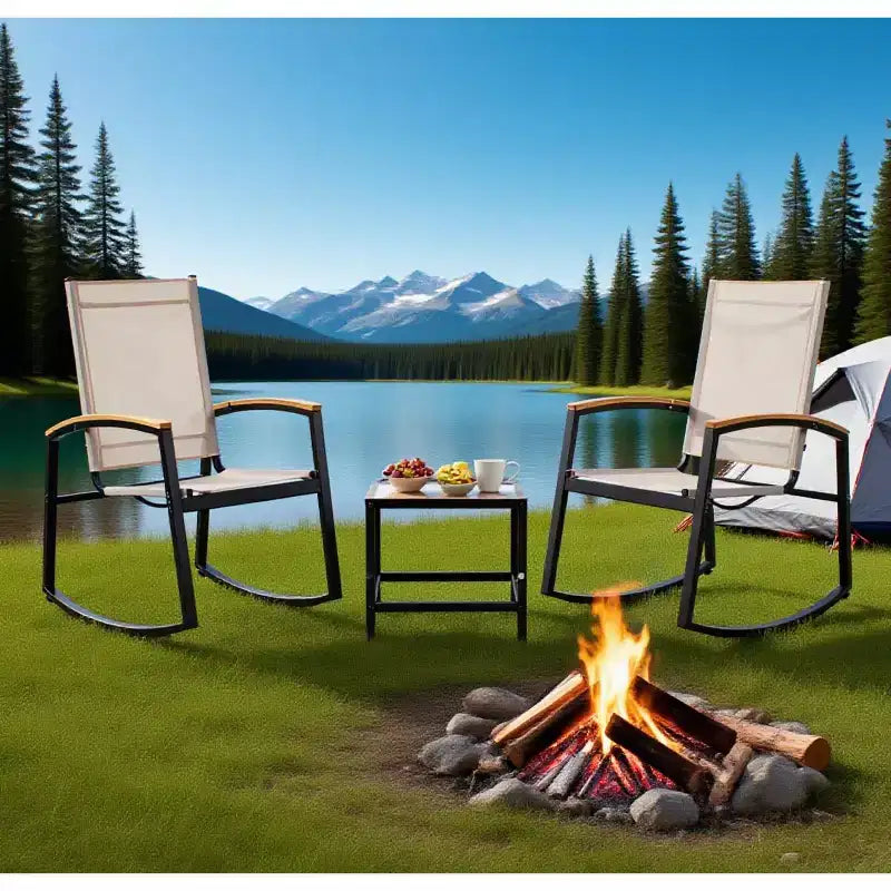 CuisinSmart Ensemble de patio 3 pièces, petit ensemble de mobilier de patio avec table d'appoint en verre + 2 chaises, pour jardin, balcon