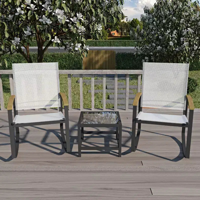 CuisinSmart Ensemble de patio 3 pièces, petit ensemble de mobilier de patio avec table d'appoint en verre + 2 chaises, pour jardin, balcon