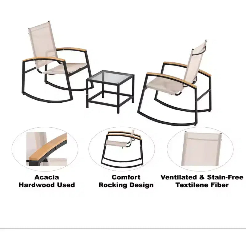 CuisinSmart Ensemble de patio 3 pièces, petit ensemble de mobilier de patio avec table d'appoint en verre + 2 chaises, pour jardin, balcon