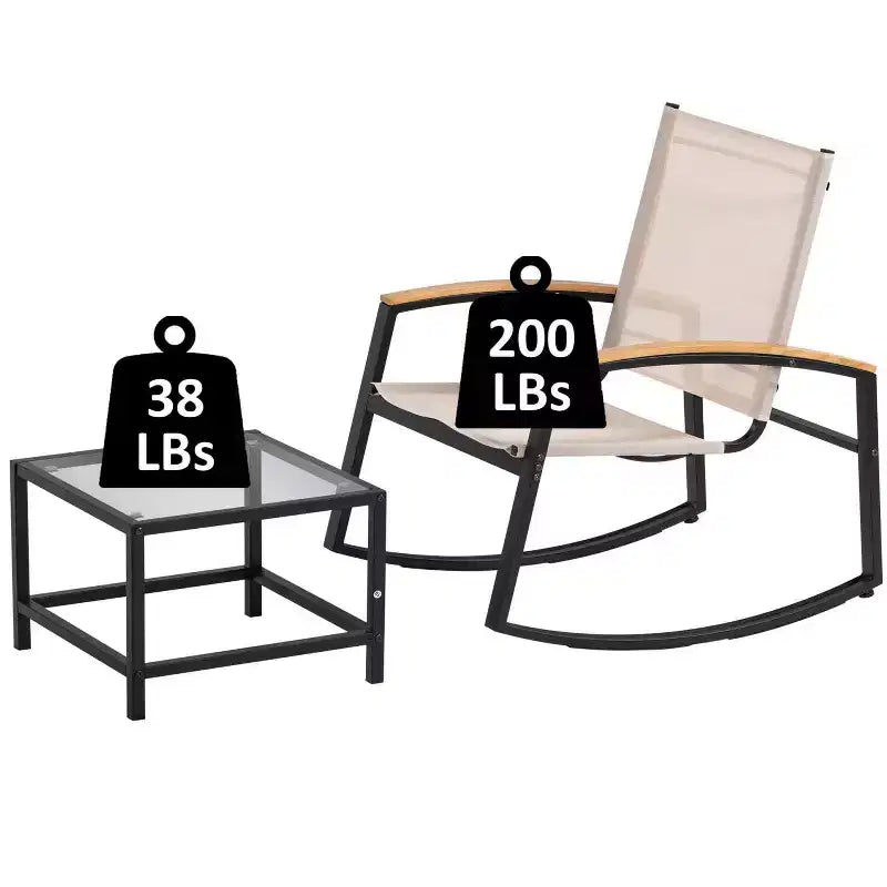 CuisinSmart Ensemble de patio 3 pièces, petit ensemble de mobilier de patio avec table d'appoint en verre + 2 chaises, pour jardin, balcon