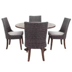 Courtyard Casual Bermuda FSC Teak 5 pc 48 Flag Leg FSC Teak Dining Set Includes one 48 Round Dining Table and four Dining Chairs