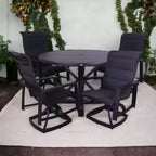 Courtyard Casual Santorini 5 pc Motion 48 Round Dining set Includes: One Round Table and Four Padded Swivel Sling Chairs