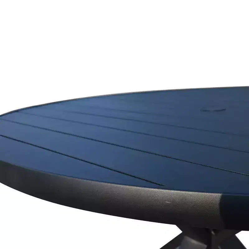 Courtyard Casual Santorini 5 pc Motion 48 Round Dining set Includes: One Round Table and Four Padded Swivel Sling Chairs