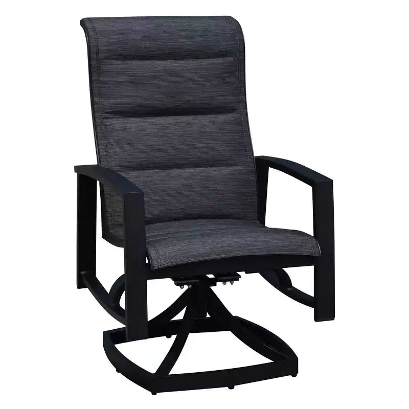 Courtyard Casual Santorini 5 pc Motion 48 Round Dining set Includes: One Round Table and Four Padded Swivel Sling Chairs