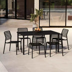 WestinTrends Playa 7-Piece Metal Rectangular Patio Dining Table Set With Stackable Plastic Dining Chairs For 6