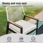 Captiva Designs 7pc Outdoor Dining Rectangular Slat-top Steel Table & Beige Rattan Fixed Chairs