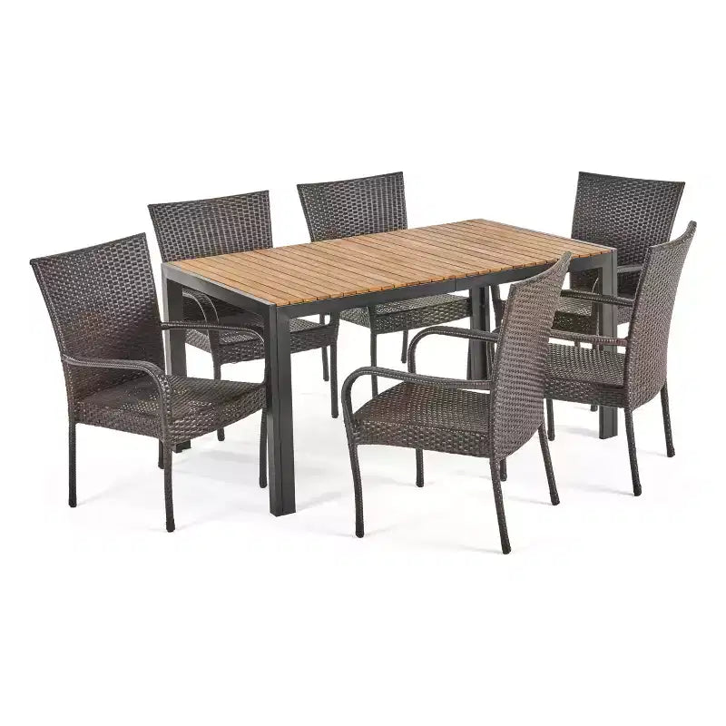 Ensemble de salle à manger d'extérieur 7 pièces Christopher Knight Home Tyburn en bois d'acacia et osier