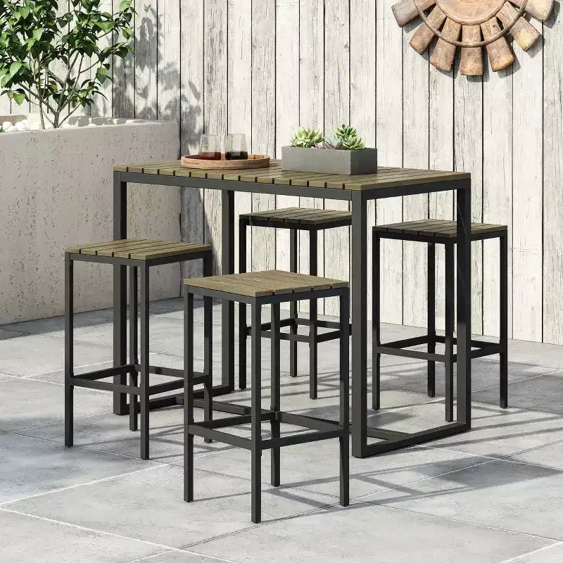 Christopher Knight Home Elkhart Ensemble de bar extérieur moderne et industriel en bois d'acacia 5 pièces