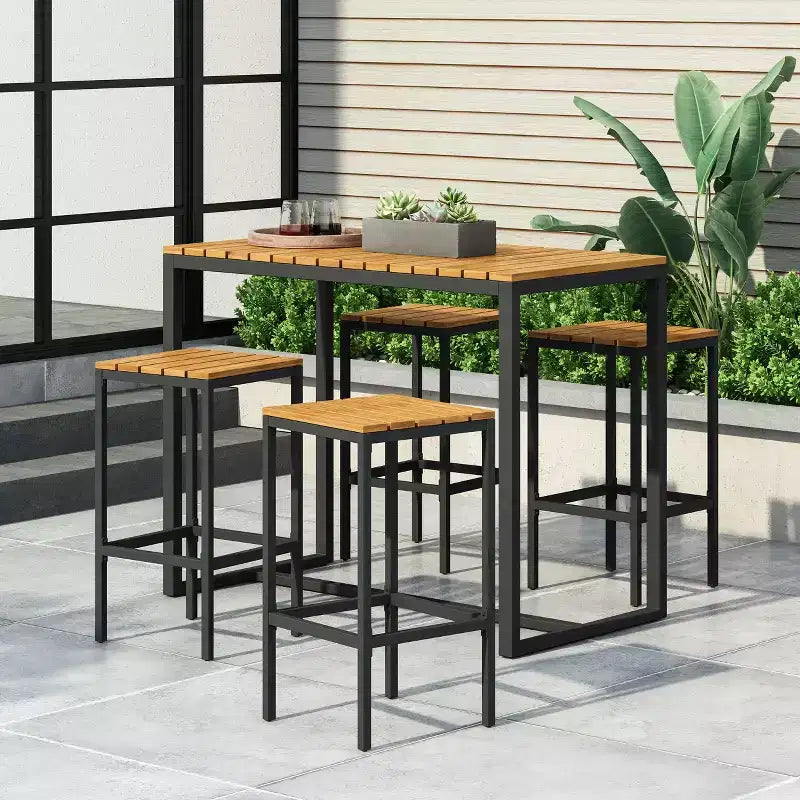 Christopher Knight Home Elkhart Ensemble de bar extérieur moderne et industriel en bois d'acacia 5 pièces