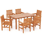 Costway Ensemble table de salle à manger de patio en bois 7 pièces avec 2 trous pour parasol Ensemble de mobilier d'extérieur