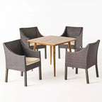 Christopher Knight Home Damas Outdoor Acacia Wood and Wicker 5 Piece Dining Set with Cushion