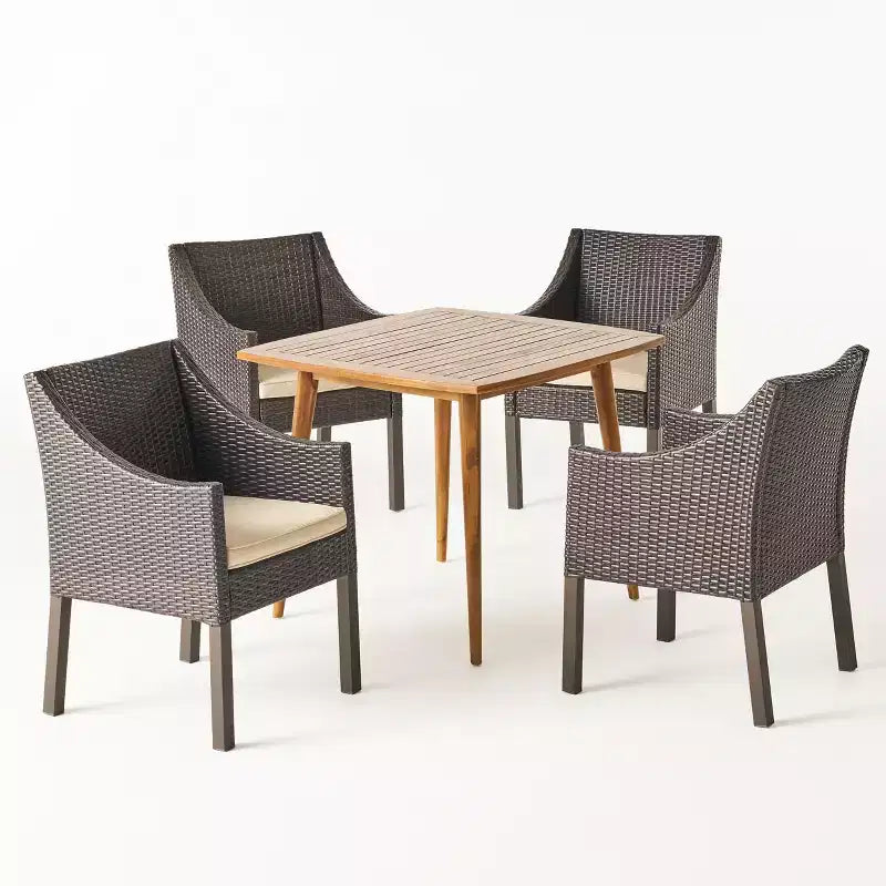 Christopher Knight Home Damas Outdoor Acacia Wood and Wicker 5 Piece Dining Set with Cushion
