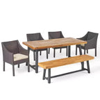 Christopher Knight Home Calero – Ensemble de salle à manger d'extérieur 6 pièces en bois d'acacia et osier avec banc