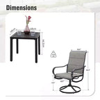 Captiva Designs 3pc Patio Square Bistro Table & Grayish Brown Textilene Sling Swivel Chairs