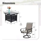 Captiva Designs 3pc Patio Square Bistro Table & Grayish Brown Textilene Sling Swivel Chairs