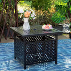 Captiva Designs 3pc Outdoor Patio Slatted Tabletop Square Dining Steel Table & Arm Chairs