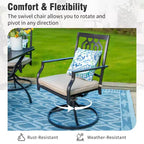 Captiva Designs 3pc Outdoor Patio Slatted Tabletop Square Dining Steel Table & Arm Chairs