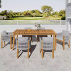 Christopher Knight Home Corin Ensemble de salle à manger d'extérieur rustique 7 pièces en bois d'acacia, corde tressée, table à lattes et coussins