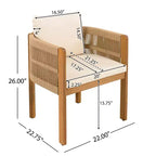 Christopher Knight Home Corin Ensemble de salle à manger d'extérieur rustique 7 pièces en bois d'acacia, corde tressée, table à lattes et coussins