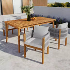Christopher Knight Home Corin Elara 5 Piece Patio Acacia Wood Woven Rope Dining Set with Slatted Table and Cushions