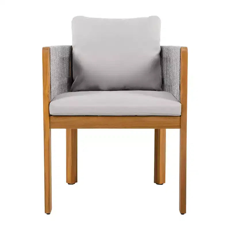 Christopher Knight Home Corin Elara 5 Piece Patio Acacia Wood Woven Rope Dining Set with Slatted Table and Cushions