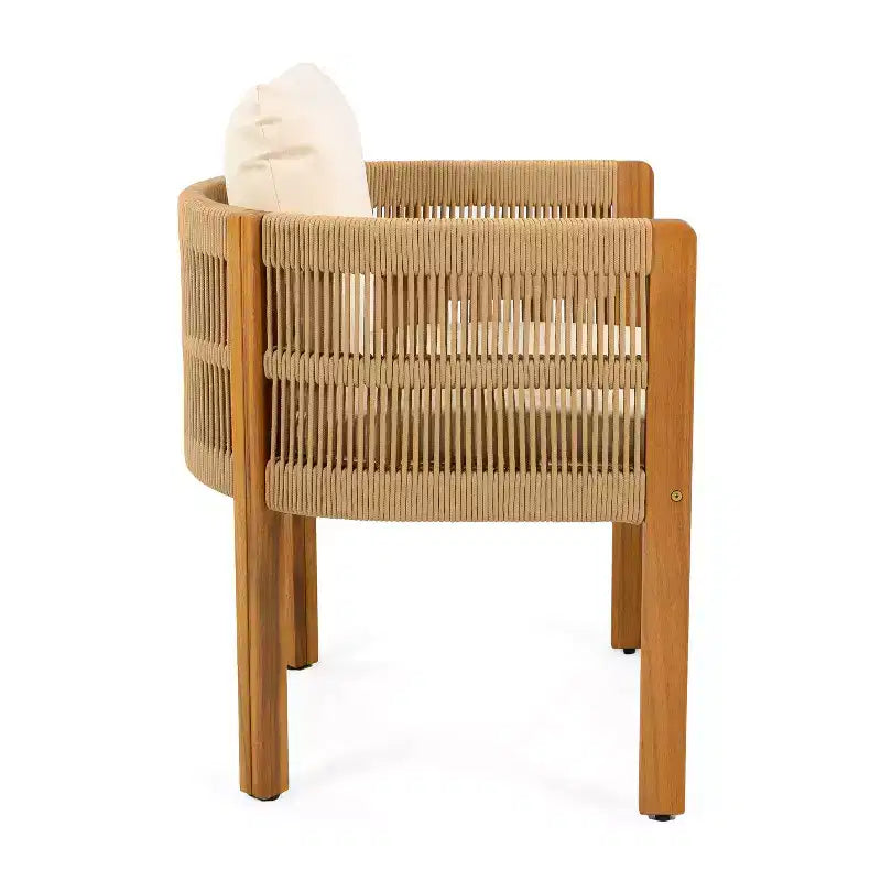 Christopher Knight Home Corin Elara 5 Piece Patio Acacia Wood Woven Rope Dining Set with Slatted Table and Cushions
