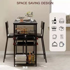 Fulvari Set for 2 Dining Table with Open Storage Shelves, Cup Holder & Wine Rack, Bar Table and Chair for Apartments Kitchen Corners Small Space
