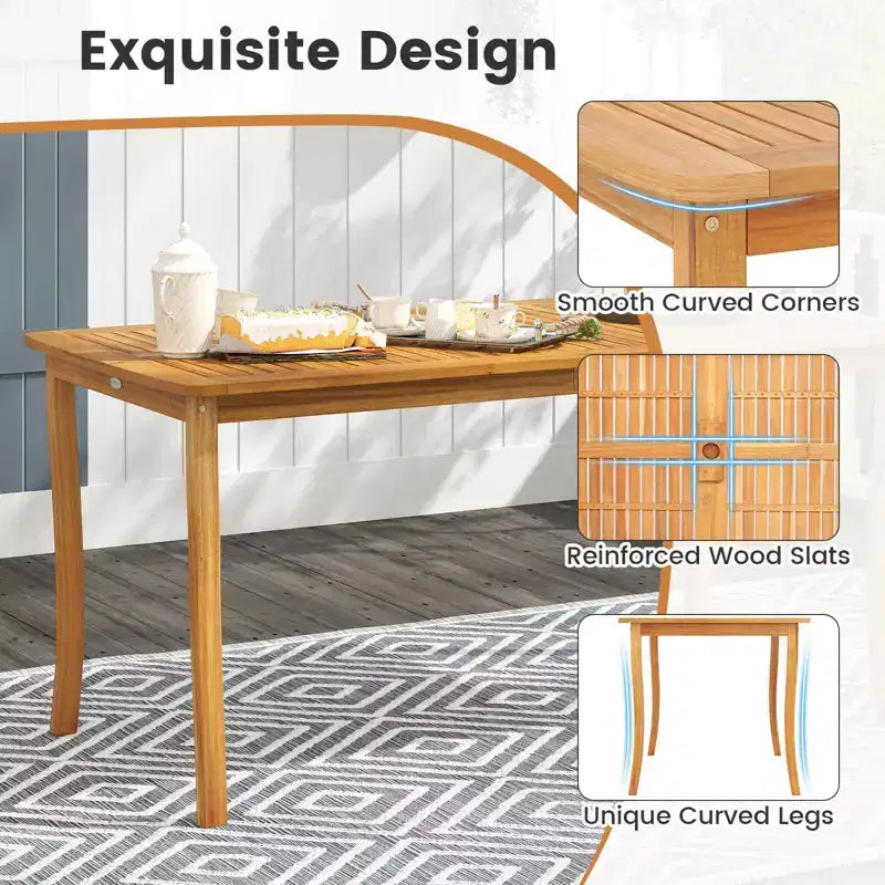 Ensemble de salle à manger de patio 7 pièces Costway avec table et chaises en bois d'acacia et trou de parasol de 1,97 po