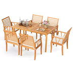 Ensemble de salle à manger de patio 7 pièces Costway avec table et chaises en bois d'acacia et trou de parasol de 1,97 po