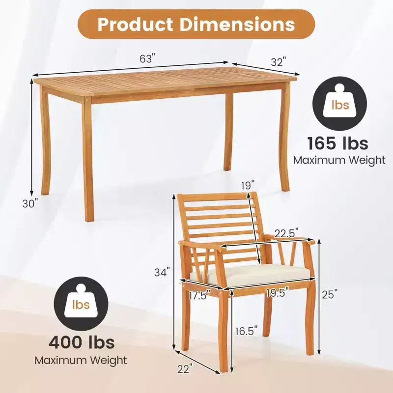 Ensemble de salle à manger de patio 7 pièces Costway avec table et chaises en bois d'acacia et trou de parasol de 1,97 po