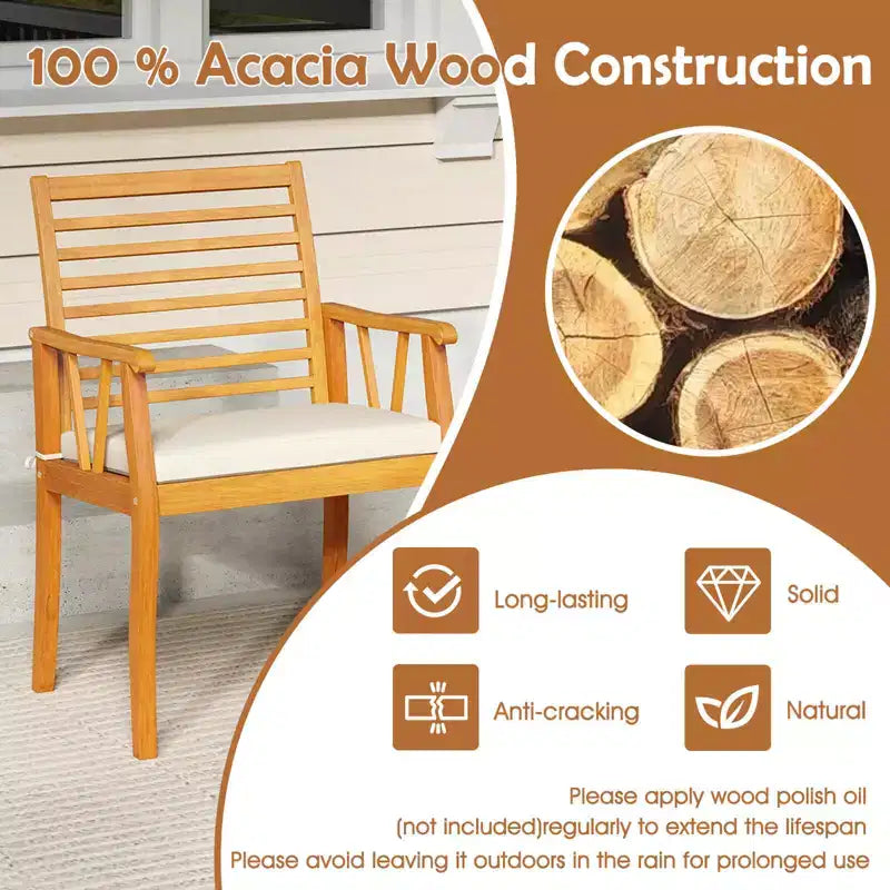 Ensemble de salle à manger de patio 7 pièces Costway avec table et chaises en bois d'acacia et trou de parasol de 1,97 po