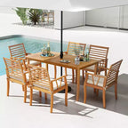 Ensemble de salle à manger de patio 7 pièces Costway avec table et chaises en bois d'acacia et trou de parasol de 1,97 po