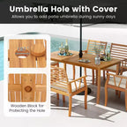 Ensemble de salle à manger de patio 7 pièces Costway avec table et chaises en bois d'acacia et trou de parasol de 1,97 po