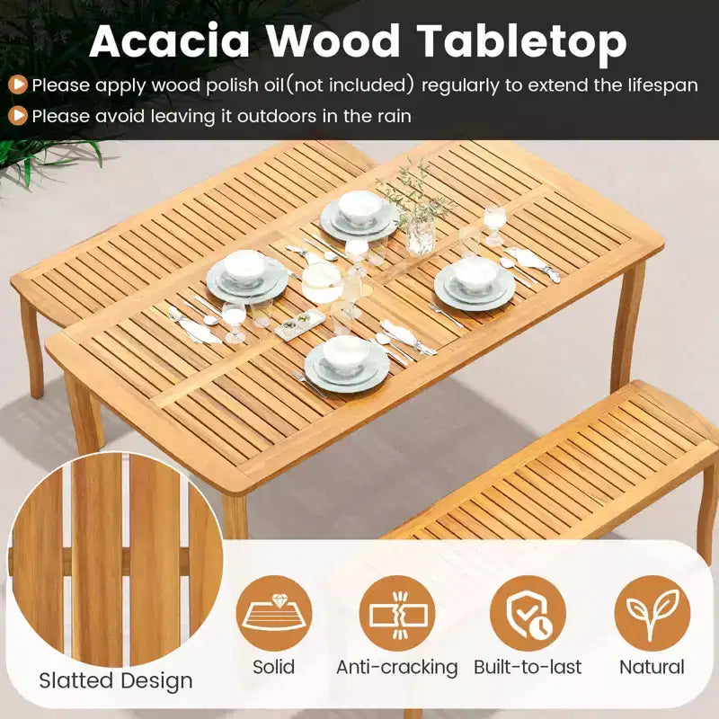 Ensemble de salle à manger de patio 7 pièces Costway avec table et chaises en bois d'acacia et trou de parasol de 1,97 po