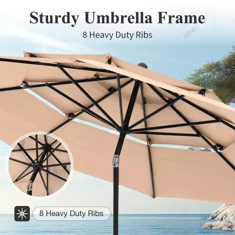 Captiva Designs Ensemble de patio 6 pièces avec table carrée, cadre en acier, chaises rembourrées élégantes et parasol de 3 m