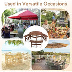 Zevemomo 6-Person Wood Picnic Table, Round Tabletop with Umbrella Hole, 3 Built-in Curved Benches, 1720LBS Total Capacity for Balcony, Garden, Brown