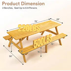 Zevemomo 8 Person Wood Picnic Table, Rectangle Tabletop with Umbrella Hole, 2 Built-in Long Benches, 2220LBS Total Capacity for Backyard, Light Wood