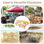 Zevemomo 8 Person Wood Picnic Table, Rectangle Tabletop with Umbrella Hole, 2 Built-in Long Benches, 2220LBS Total Capacity for Backyard, Light Wood