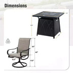 Captiva Designs Table de salle à manger carrée 5 pièces avec brasero et chaises en métal avec accoudoirs
