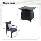 Captiva Designs Table de salle à manger carrée 5 pièces avec brasero et chaises en métal avec accoudoirs