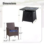 Captiva Designs Table de salle à manger carrée 5 pièces avec brasero et chaises en métal avec accoudoirs