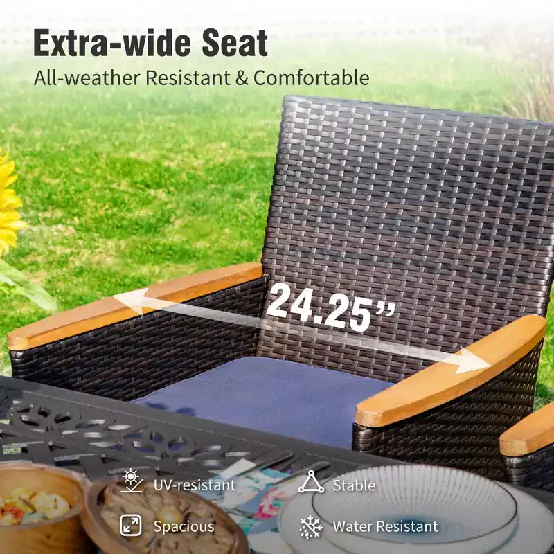 Captiva Designs Table de salle à manger carrée 5 pièces avec brasero et chaises en métal avec accoudoirs