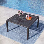 Captiva Designs – Ensemble de salle à manger d'extérieur 9 pièces, table carrée en fonte d'aluminium avec trou pour parasol et chaises en rotin tressé rembourrées