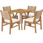 Christopher Knight Home Isidora 5 Piece Patio Rustic Acacia Wood Dining Set with Wicker Woven Chair
