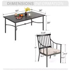 Captiva Designs 7pc Patio Slatted Top Steel Dining Table with Umbrella Hole & Stylish Cushioned Metal Chairs
