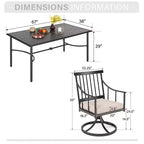 Captiva Designs 7pc Patio Slatted Top Steel Dining Table with Umbrella Hole & Stylish Cushioned Metal Chairs