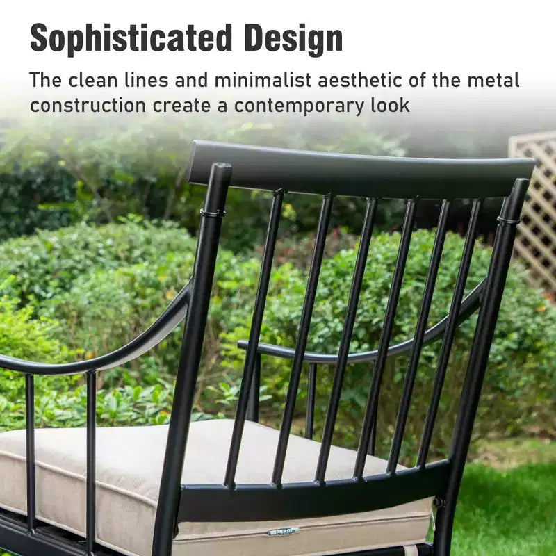 Captiva Designs 7pc Patio Slatted Top Steel Dining Table with Umbrella Hole & Stylish Cushioned Metal Chairs