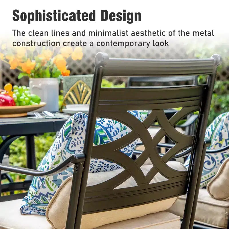 Captiva Designs – Ensemble de salle à manger 7 pièces pour patio avec table à plateau à lattes en acier et chaises en métal avec coussins d'assise et oreillers lombaires